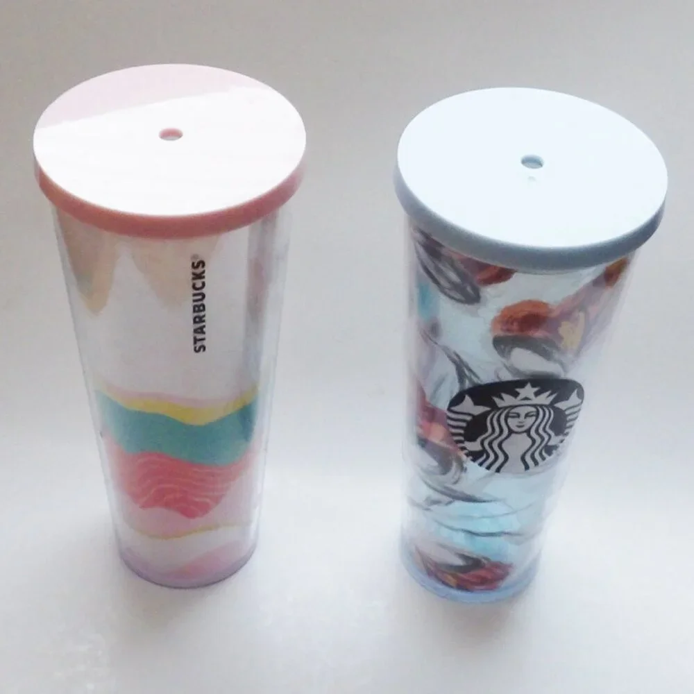 Starbucks Bundle of 2 Large Venti Tumblers 24 oz. No Straws 2019 Peony 2020 Wave